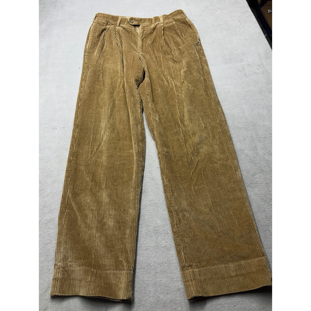 Vintage Tommy Hilfiger Mens Tan Brown Wide Wale Pleated Corduroy Pants 34x32